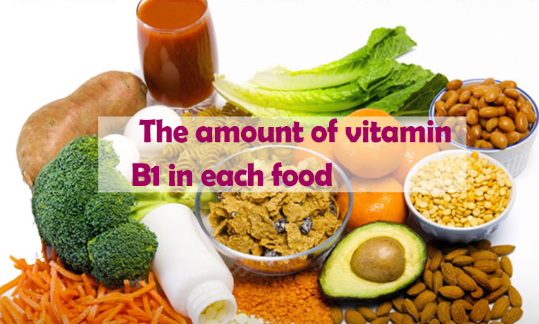 The amount of vitamin B1 in each food